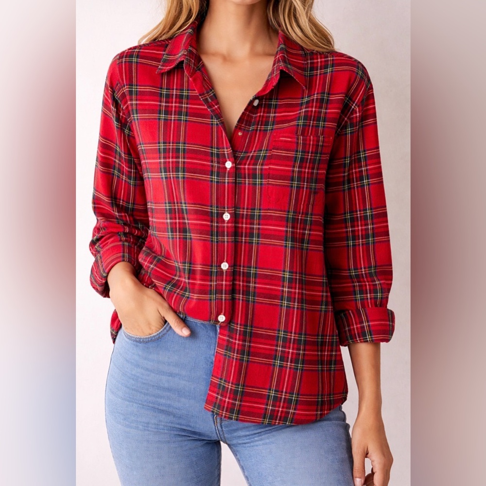 J. Crew Red Plaid Button-Up Shirt - Picture 1 of 4